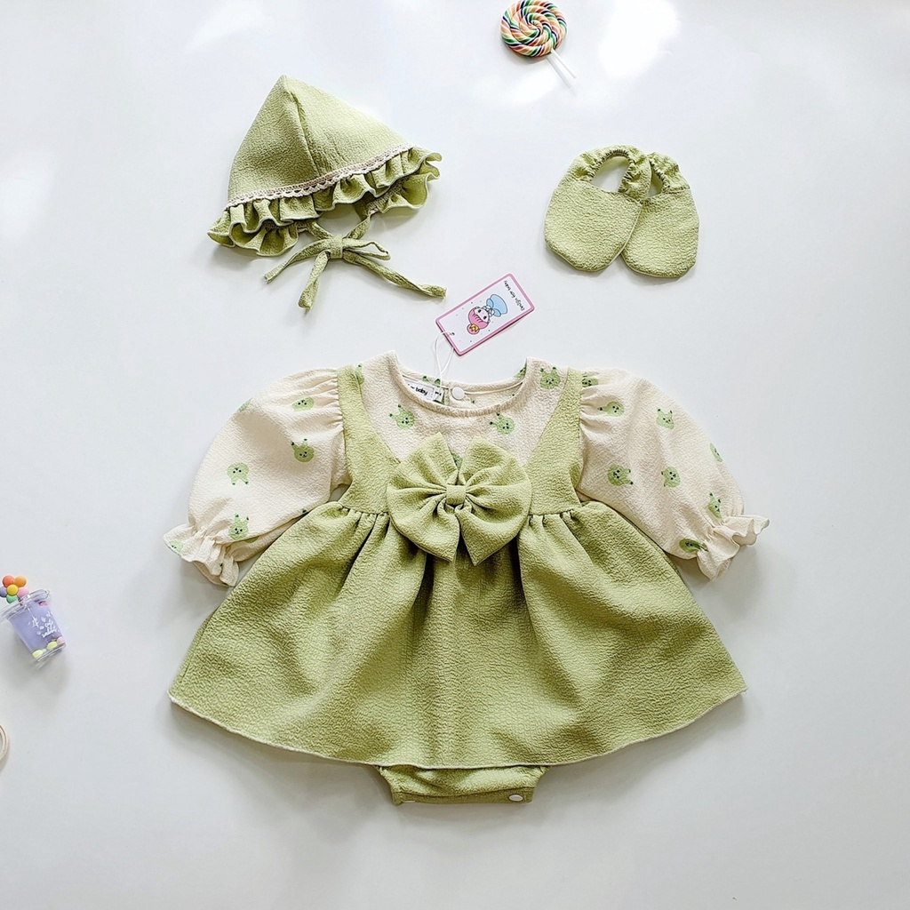 Bodysuit cho bé gái sơ sinh chất liệu cao cấp ⚡𝗙𝗥𝗘𝗘𝗦𝗛𝗜𝗣⚡ Set body váy đỏ mận kèm mũ và giày vải cho bé gái siêu xinh