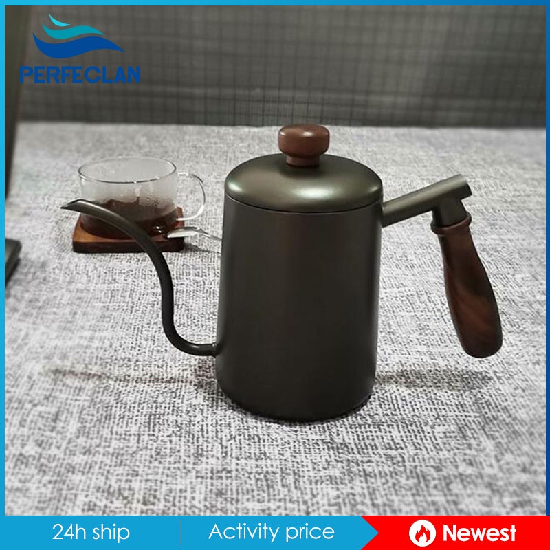 Ấm Đun Nước Bằng Thép Không Gỉ Cổ Ngỗng 600ml Với Nhiệt Kế Hẹp Dài