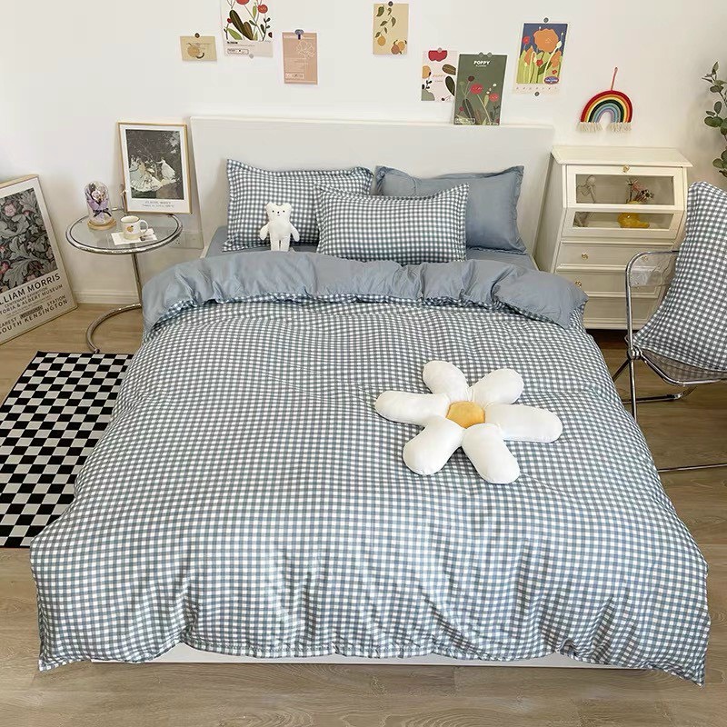 Bộ chăn ga gối cotton poly Lidaco decor phòng ngủ vintage các mẫu kẻ | BigBuy360 - bigbuy360.vn