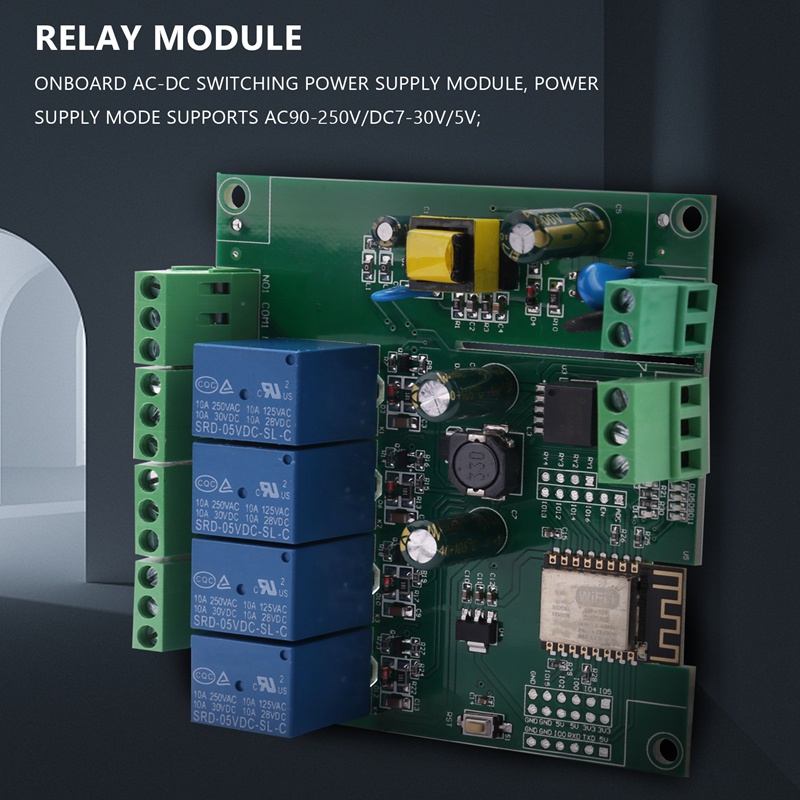 Mô Đun Rơ Le WIFI ESP8266 ESP-12F 4 Kênh AC90-250V / DC7-30V / 5V Chuyên Dụng Cho ARDUINO IDE Smart Home