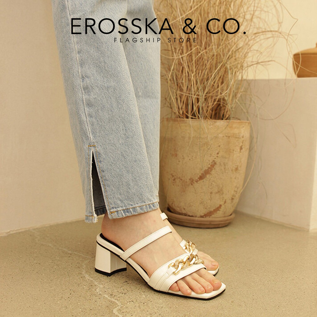 Dép cao gót Erosska kiểu dáng Hàn Quốc phối dây cao 7cm màu nude - EB037