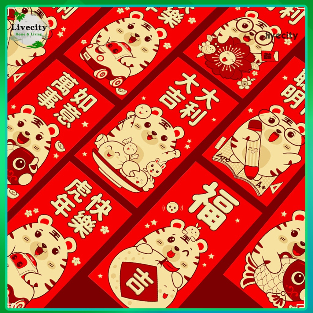 Set 6 bao lì xì giấy hình con hổ 3D mừng năm 2022
