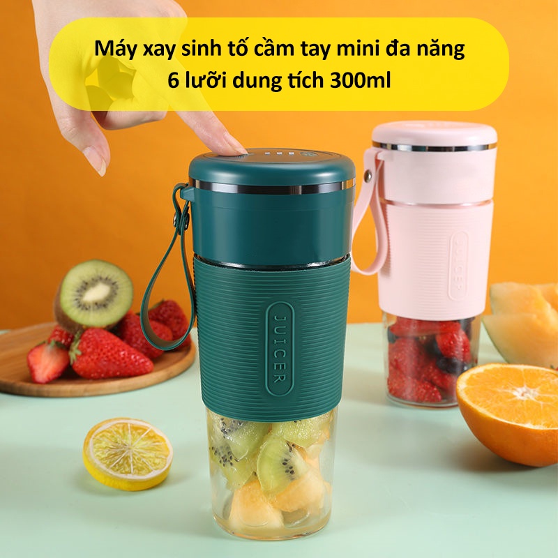 Máy xay sinh tố mini cầm tay, máy xay cầm tay đa năng JUICER 6 lưỡi dao dung tích 300ml