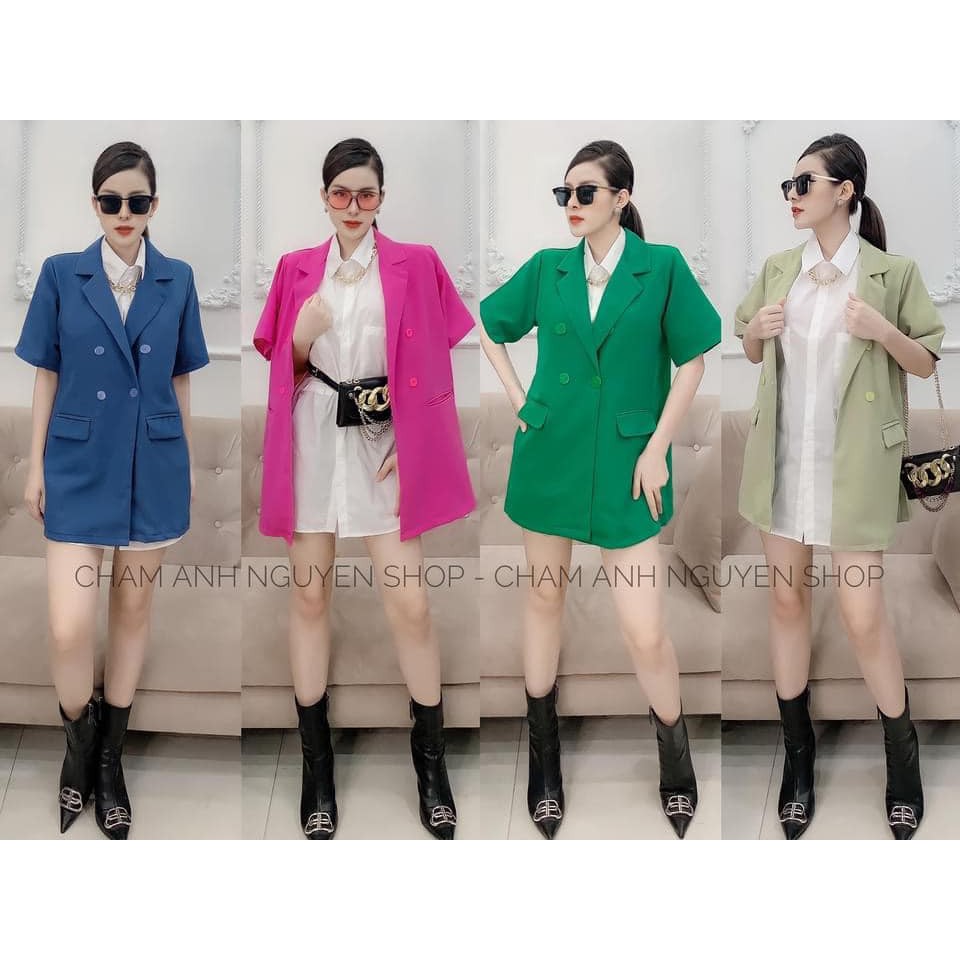 áo khoát vest nữ - áo khoát blazer gài nút tay ngắn form rộng chất dày dặn siêu sang2002848