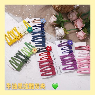 Set 7 kẹp tóc kiểu giọt nước đính hoa màu xanh bơ dễ thương cho bé gái