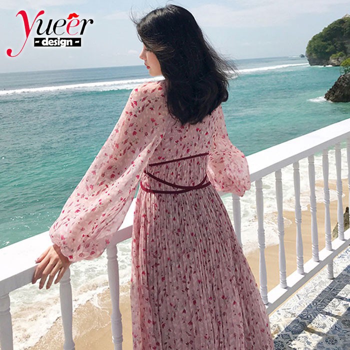 Đầm Voan Hoa Dài Qua Gối Cổ Chữ V Size S-4Xl