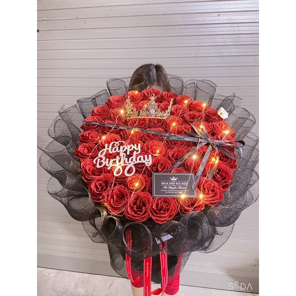 Hoa sinh nhật-quà 20/10: Bó hoa hồng nhũ 50 bông kết hơp lưới siêu sang tặng full phụ kiện