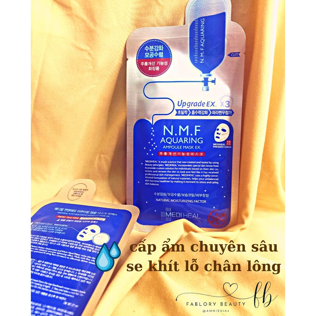 Mặt nạ MEDIHEAL NMF Aquaring Ampoule Mask cấp ẩm sâu, hỗ trợ se khít lỗ chân lông, da mềm mịn trắng sáng