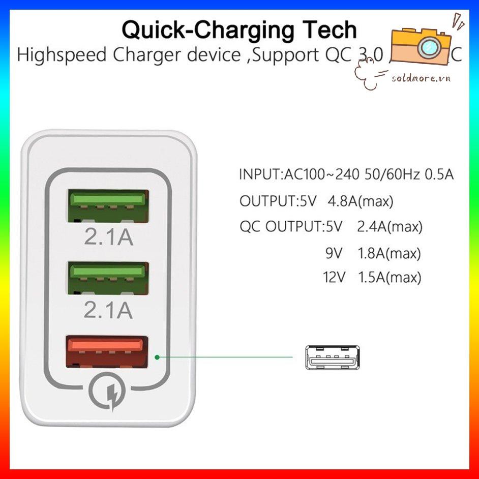 Củ Sạc Nhanh Qc3.0 3 Cổng Usb Chất Lượng Cao