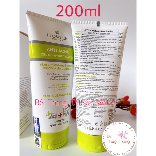 (TEM CHÍNH HÃNG) MẪU MỚI Sữa rửa mặt diệt khuẩn Floslek Pharma Antibacterial Face Cleansing Gel 125ml - 200ml | BigBuy360 - bigbuy360.vn