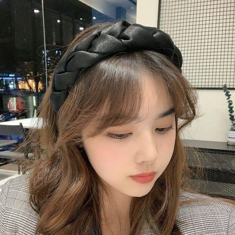 Bờm tóc tết vải lụa satin băng đô thắt bím bản to dịu dàng