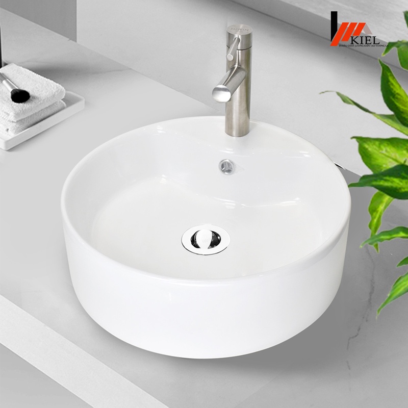 Chậu rửa mặt lavabo, chậu rửa mặt tròn đặt bàn - bảo hành 10 năm chất men