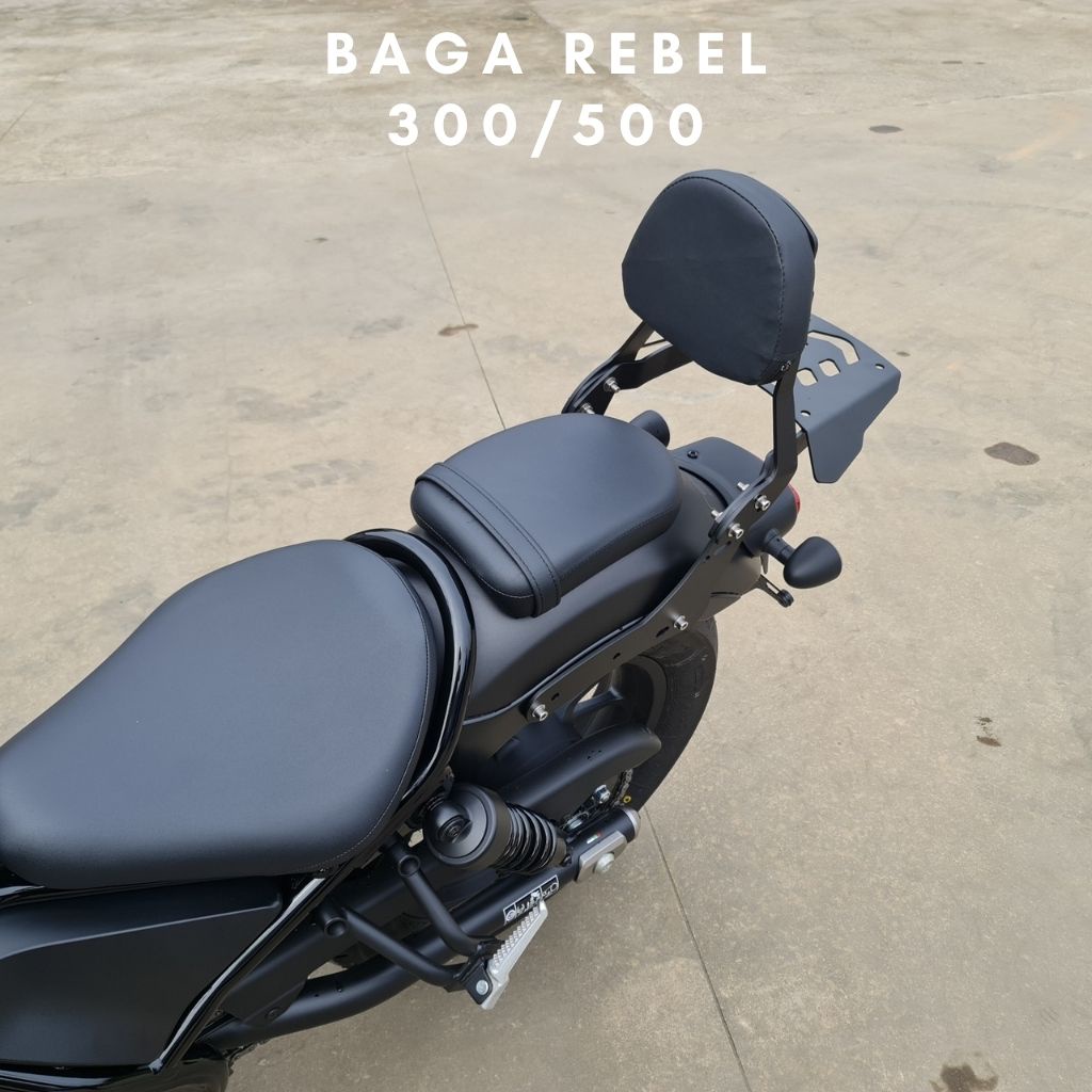Baga rebel500 baga rebel300 baga rebel250 có tựa lưng điều chỉnh độ nghiêng. Có vị trí gắn ốp chắn bùn, thùng sau