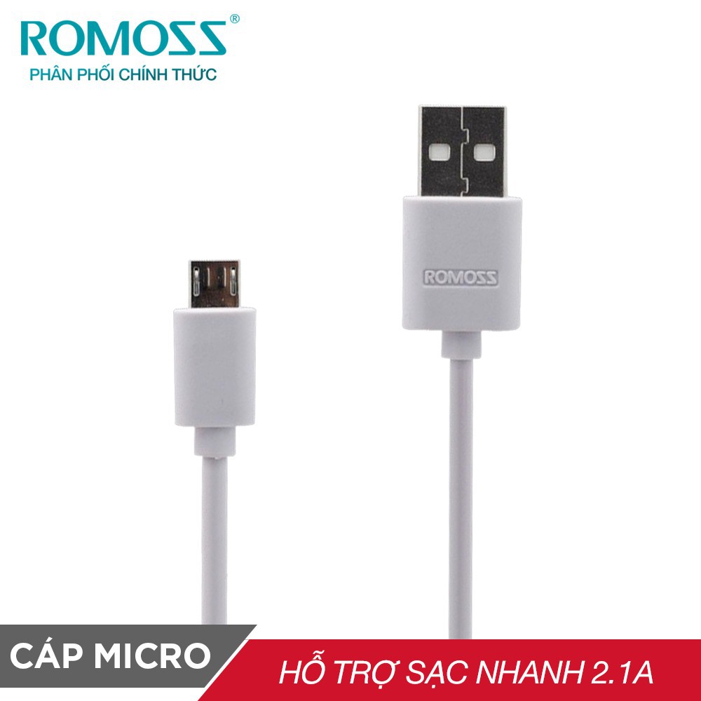 Cáp sạc nhanh micro USB Romoss thường bản tròn dài 1m - Hãng phân phối chính thức