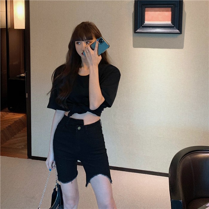 Quần jeans nữ nữ short đùi lưng cao bó sát co giãn ulzzang