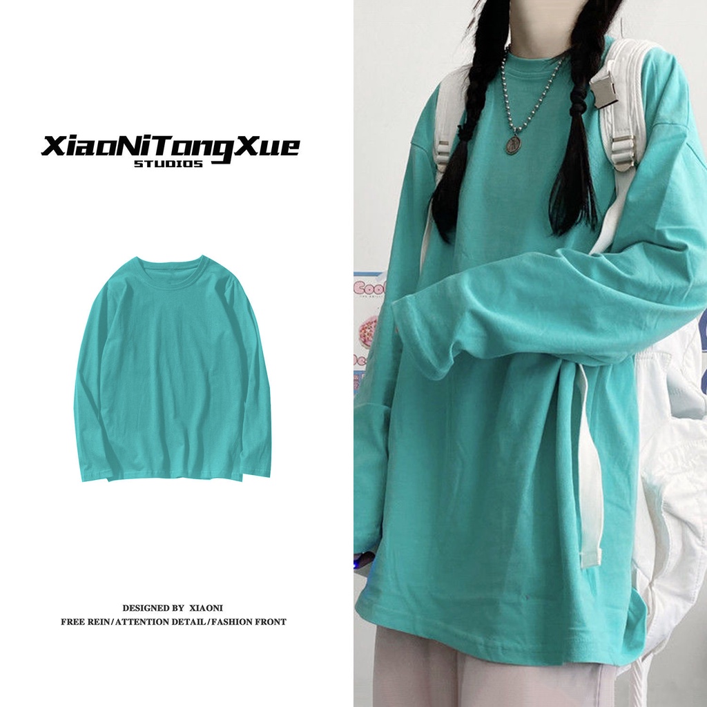 Áo Thun Tay Dài Dáng Rộng 100% Cotton Thời Trang Mùa Thu Cho Nữ