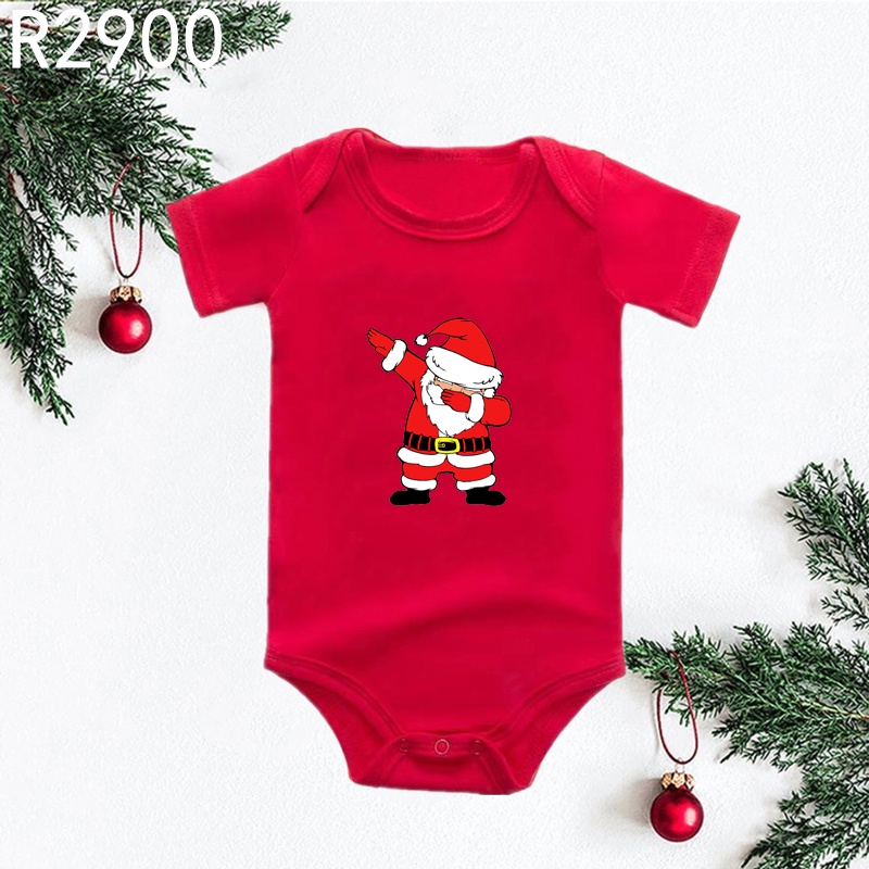 Bộ Áo Liền Quần cotton Tay Ngắn In Họa Tiết Ông Già Noel Màu Đỏ Thời Trang Cho Bé Sơ Sinh