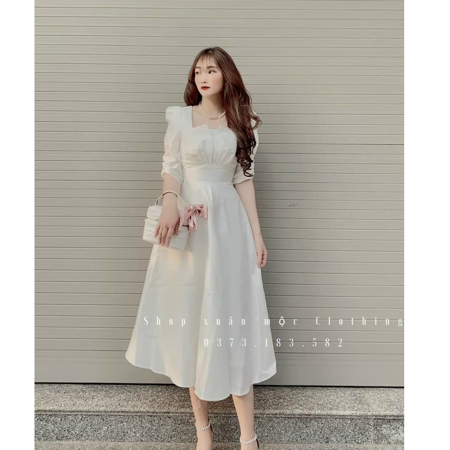 Đầm xòe dự tiệc tay ngắn cổ vuông cách điệu cao cấp thời trang 2021 | BigBuy360 - bigbuy360.vn