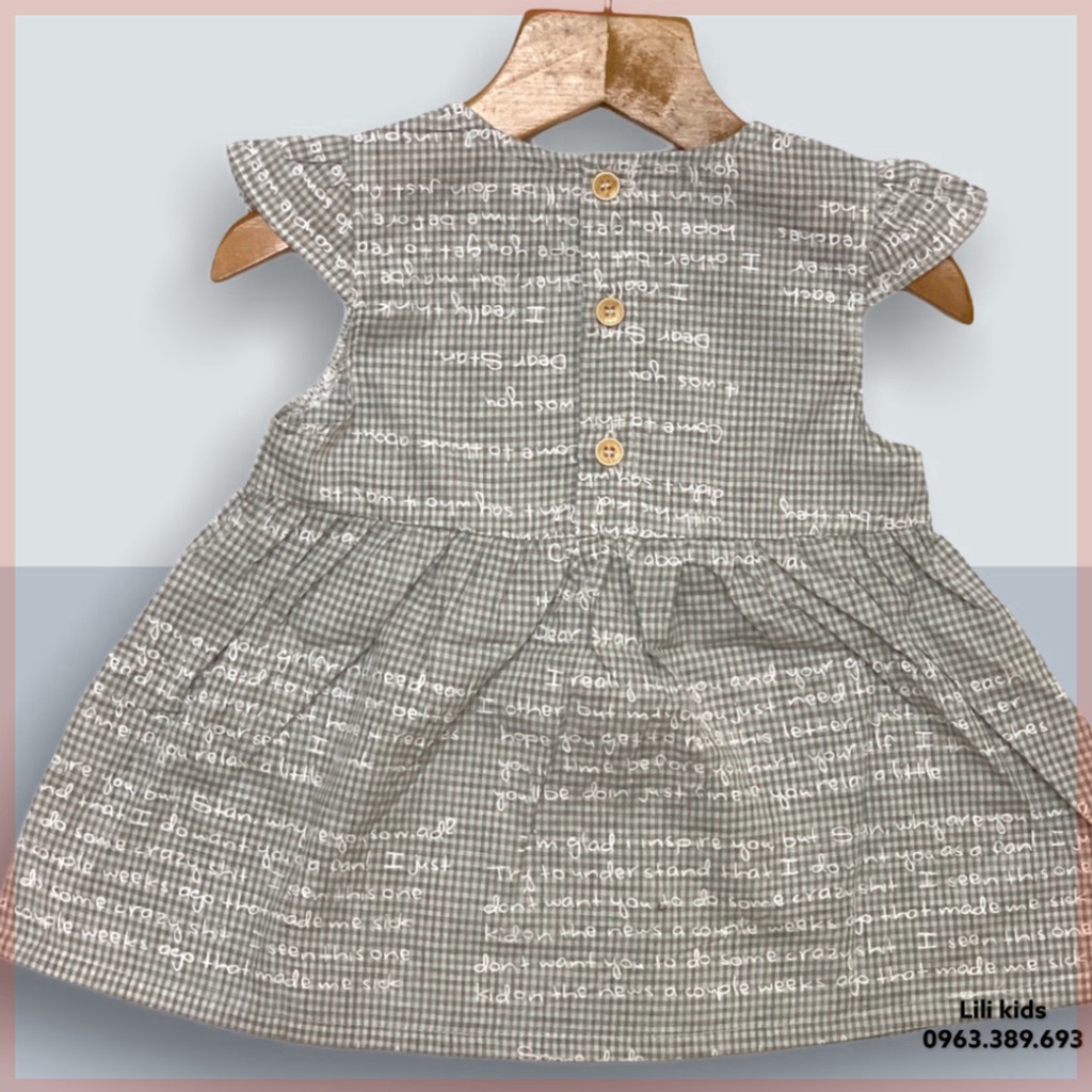 váy cho bé gái cánh tiên kẻ họa tiết chữ , chất cotton cho mùa hè