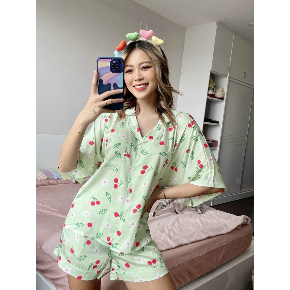 [MẪU MỚI] Bộ Lụa Cánh Dơi Họa Tiết Mặc Nhà