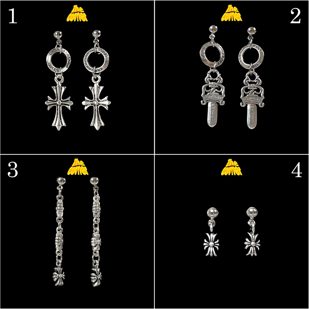 Bông tai Chrome Heart Titan khuyên mạ bạc không gỉ