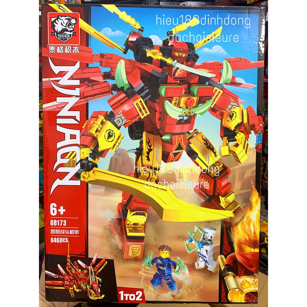 Lắp ráp xếp hình non Lego ninjago 68173 : Rồng và robot lửa đỏ của kai 2in1 646 mảnh