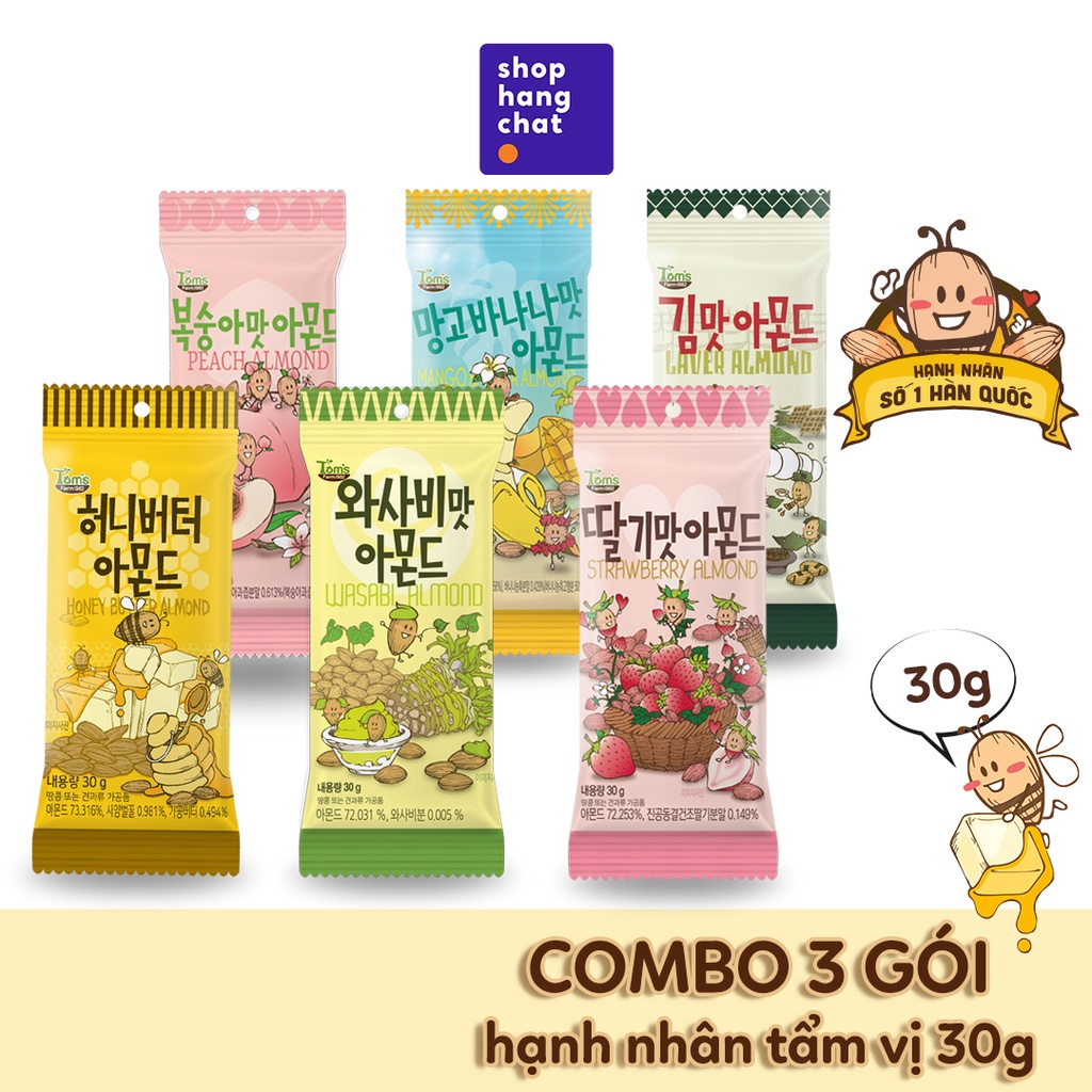 Combo 3 gói Hạt Hạnh Nhân Tẩm Vị Hàn Quốc Tom's Farm 30G