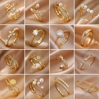 Image of Cincin titanium Dicuci Tidak Luntur fashion Wanita Lapis Emas 18K Berlian Cincin Terbuka