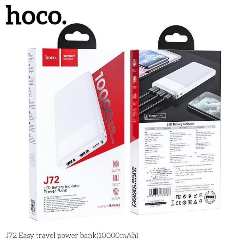 Pin Sạc Dự Phòng HOCO J72 10.000mAh, Sạc Dự Phòng HOCO J72 10.000mAh hiệu suất cao đem lại hiệu năng sạc nhanh ổn định