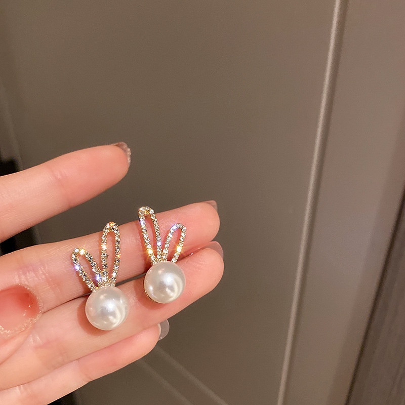 Đôi bông tai mạ bạc 925 hình thỏ đính ngọc trai giả kiểu hàn quốc