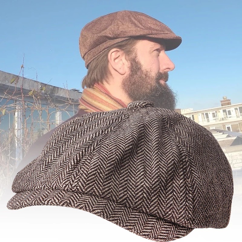 [Bán Chạy] Mũ Beret Vải Tuýt Sọc Phẳng Phong Cách Herringbone Gatsby Thời Trang Mùa Xuân Cổ Điển Cho Nam