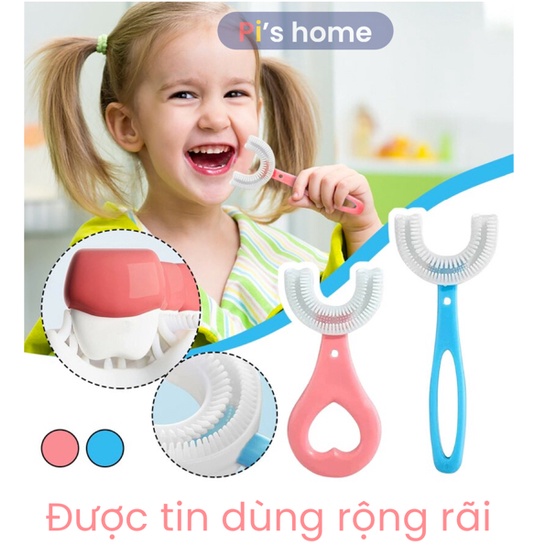 Bàn chải đánh răng cho bé, thiết kế chữ u chất liệu Silicon mềm mại chịu được lực cắn, dành cho bé từ 2 - 12 tuổi