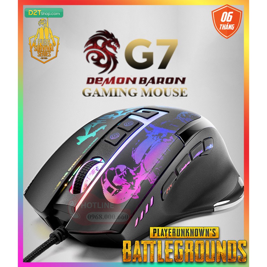 Chuột gaming G7 V3 Demon Baron | Hỗ trợ ghìm tâm PUBG, Led RGB 11 nút Autotap, ghìm tâm PUBG trên Mobile, PC, BH 6 tháng | BigBuy360 - bigbuy360.vn