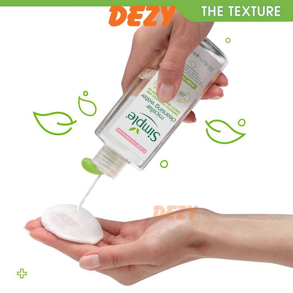 Nước Tẩy Trang Simple Da Nhạy Cảm CHÍNH HÃNG Micellar Water Cleanser Skincare Chăm Sóc Da Cấp Vitamin C Sắc Đẹp Dezy | BigBuy360 - bigbuy360.vn