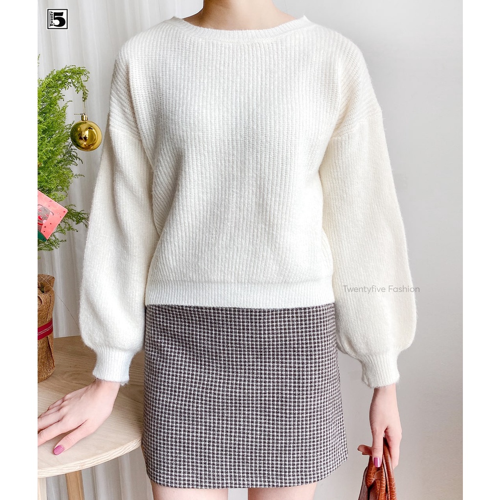 Áo len tay bồng nữ, cổ tròn dáng ngắn Twentyfive 3513 | BigBuy360 - bigbuy360.vn