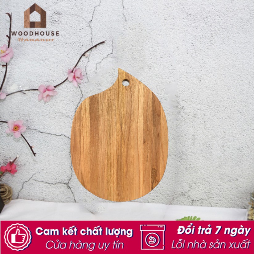 Hot Thớt gỗ teak hình oval có lỗ treo tay cầm 290x210x18 MM - Wood Cutting Boards Hàng Xuất Khẩu Châu Âu