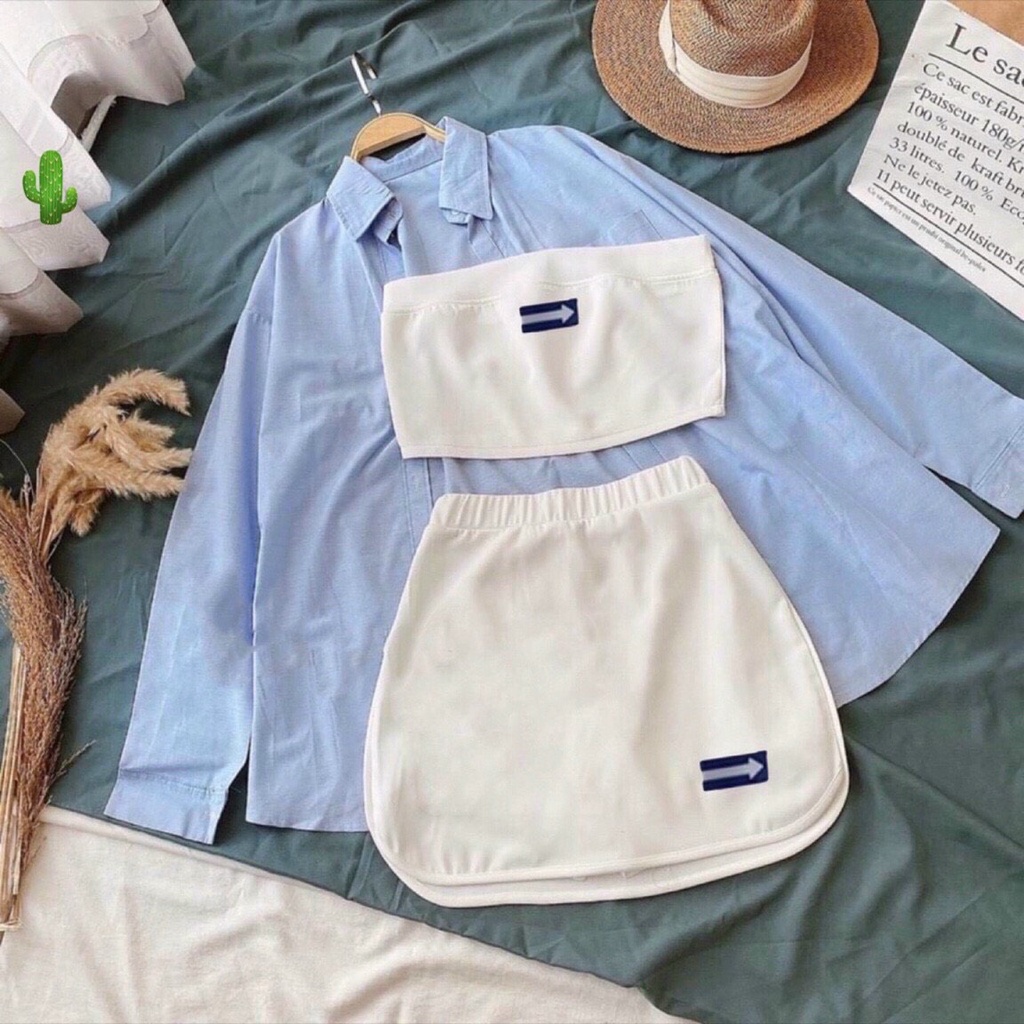 set áo ống in mũi tên kèm chân váy ngắn ôm chất thun đẹp pc