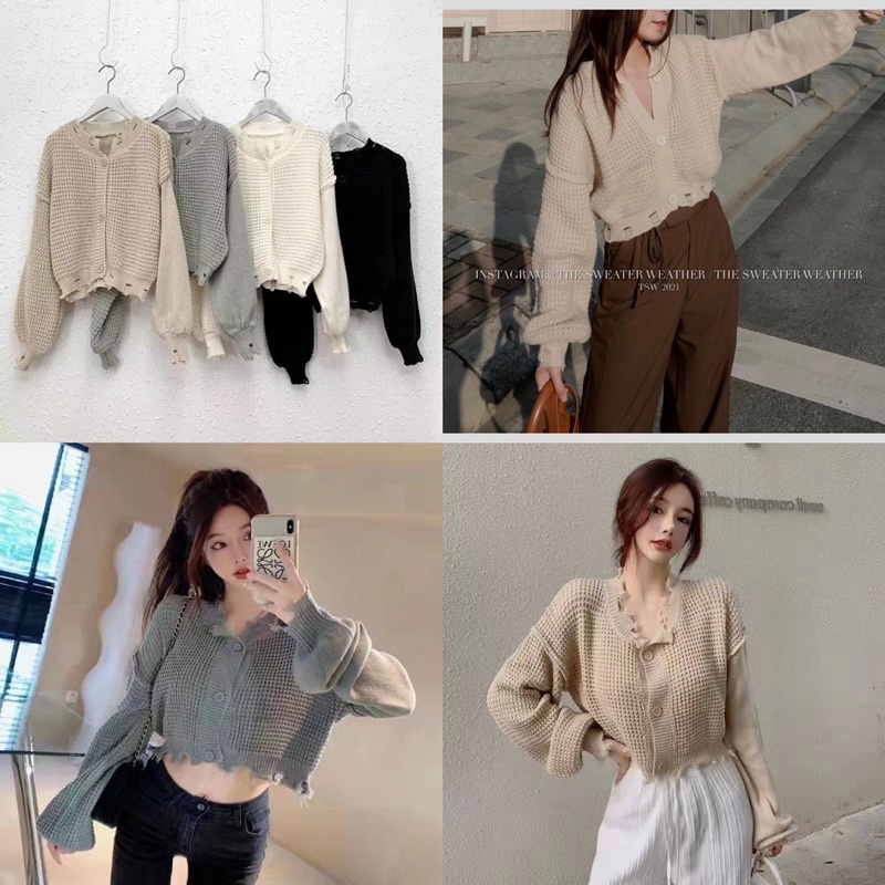 ÁO LEN CROPTOP RÁCH NHẸ