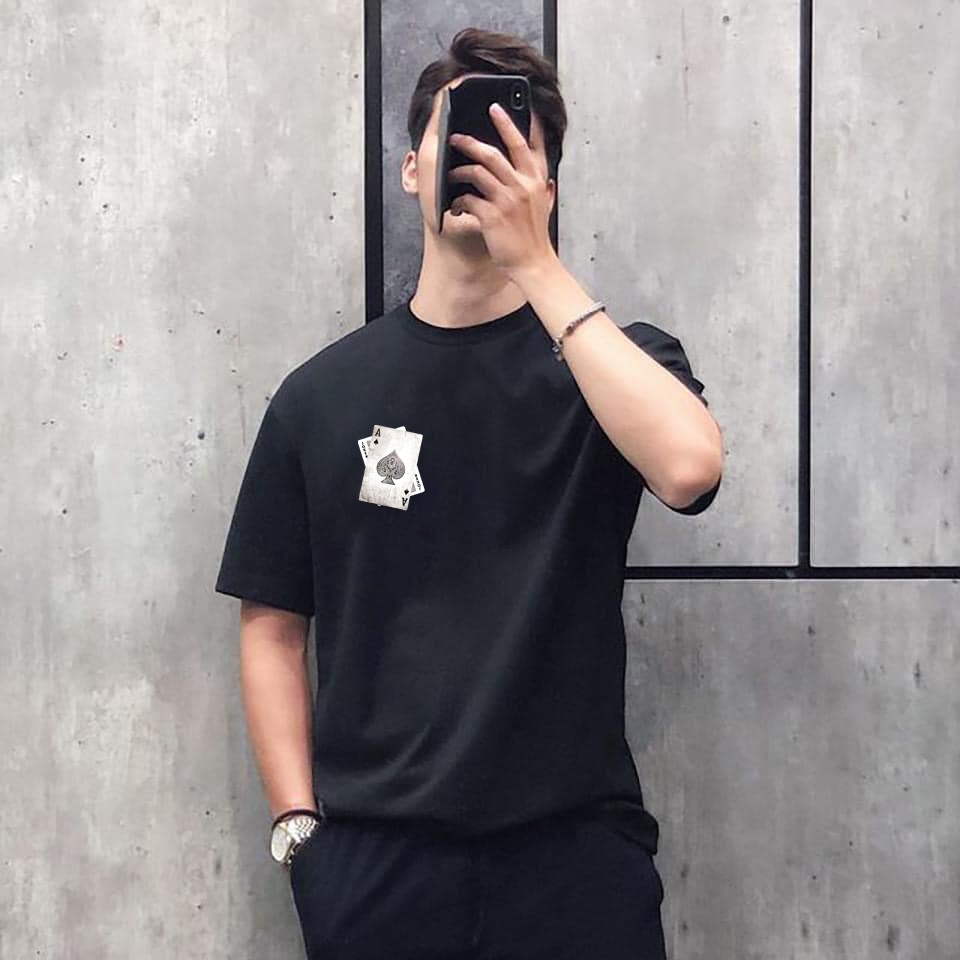 Áo thun tay lỡ TEE LÁ BÀI  form rộng nam nữ chất cotton giấy mỏng mát