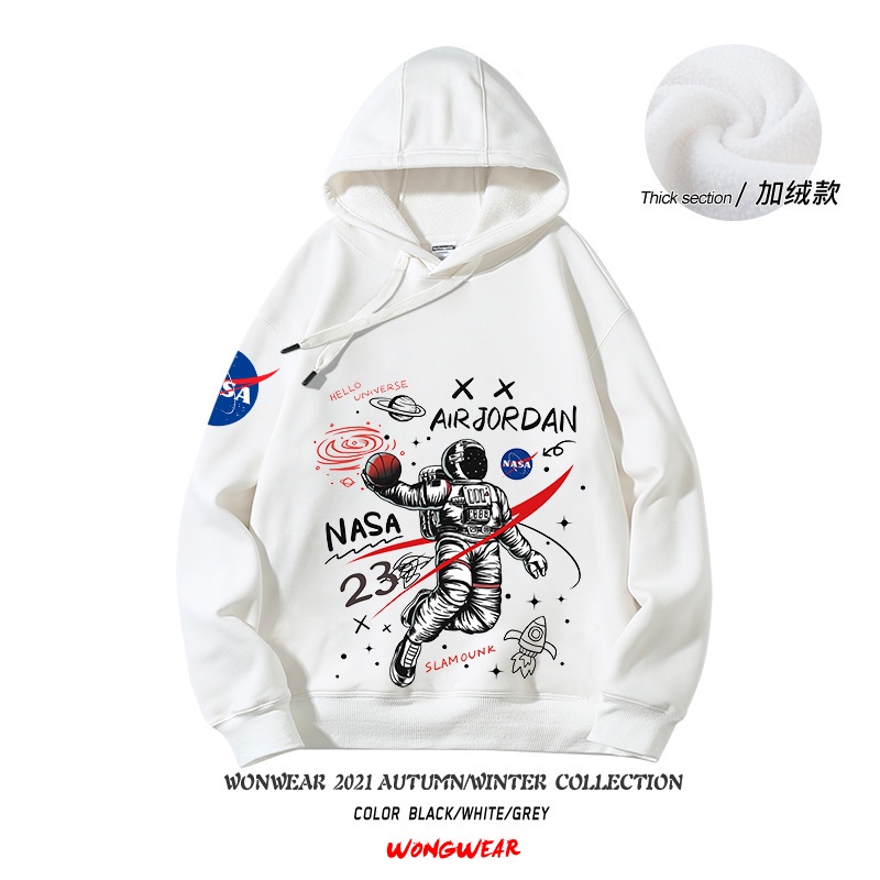 Áo Hoodie Cotton Dày Tay Dài In Hình Phi Hành Gia NASA Dành Cho Cặp Đôi