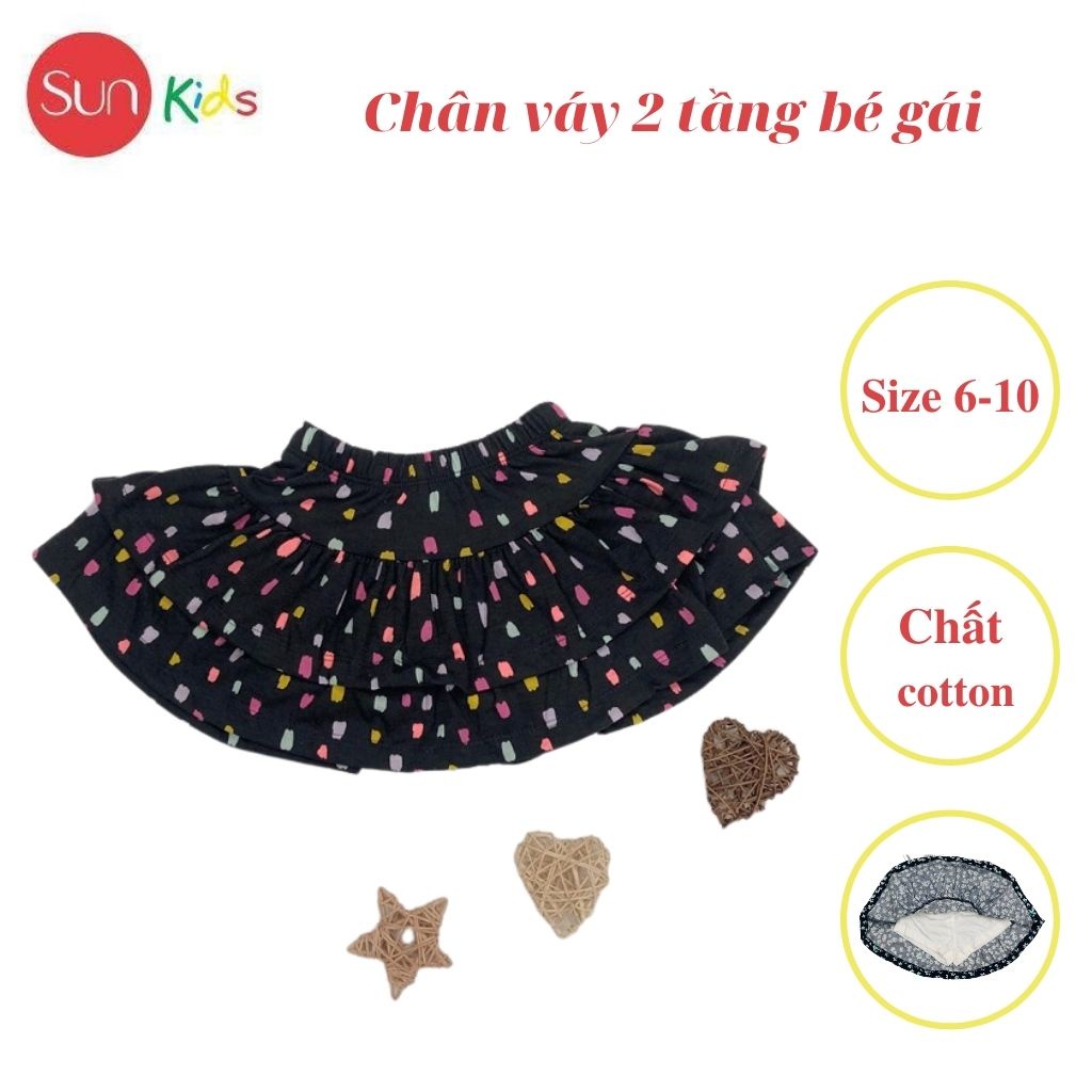 Chân váy cho bé, đầm bé gái 2 tầng, chất cotton, có quần đùi trong, size 6-10 - SUNKIDS