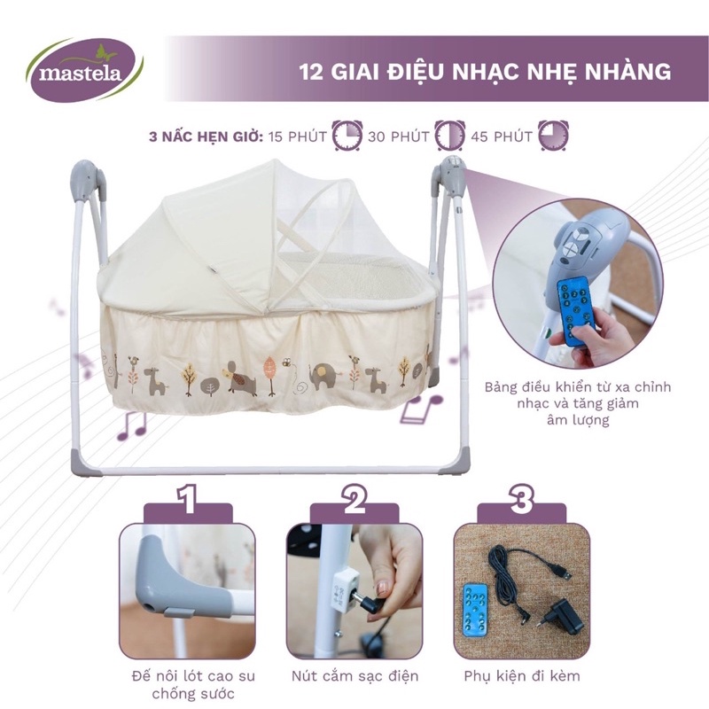 Nôi tự động - Nôi cao cấp điều khiển từ xa Mastela SG239 chính hãng bảo hành 12 tháng