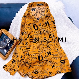 Áo sơ mi lụa tờ báo nâu có bigsize