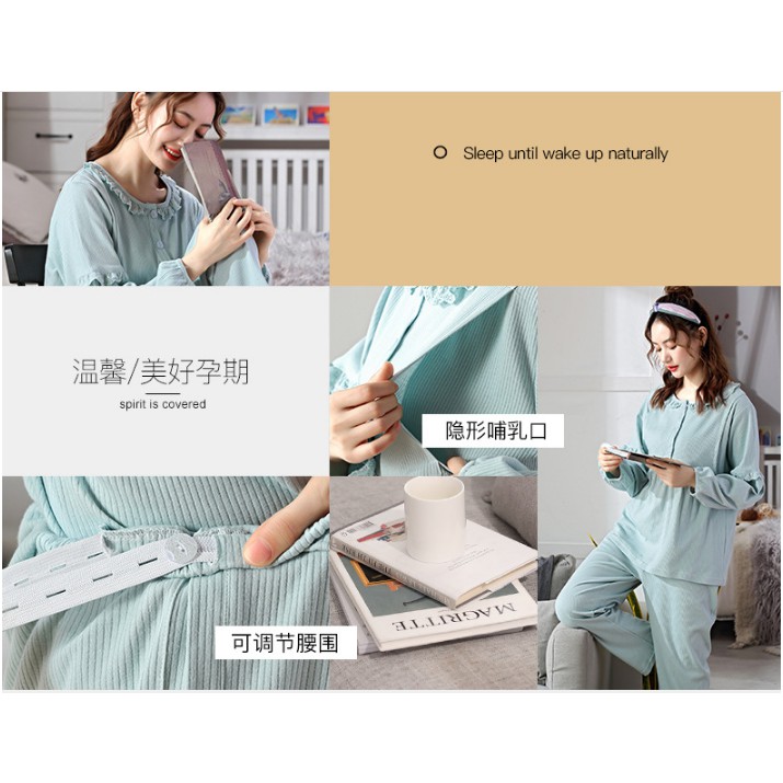 Bộ Đồ Bầu Và Sau Sinh Dài Tay Azuno AZ0976 Mặc Nhà Cao Cấp 100% Cotton Chất Mát, Mềm Mại, Không Nhăn