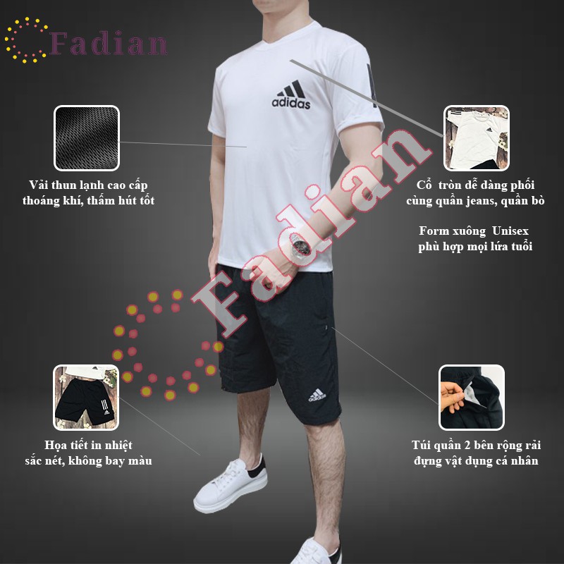 Set đồ bộ nam nữ, bộ quần áo thể thao nam tay ngắn chất thun lạnh phối 3 sọc tay và chân phong cách Ulzzang Unisex | BigBuy360 - bigbuy360.vn