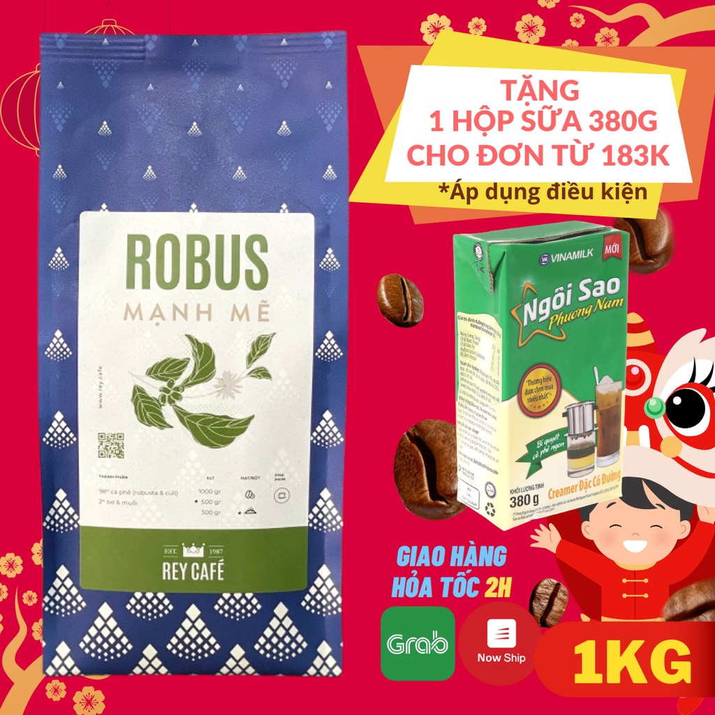 1KG Cà Phê Rang Bơ Robus Mạnh Mẽ (Phối Robusta &amp; Culi) - 1kg/gói - Coffee blend Nguyên Chất Pha Phin- Rey Cafe
