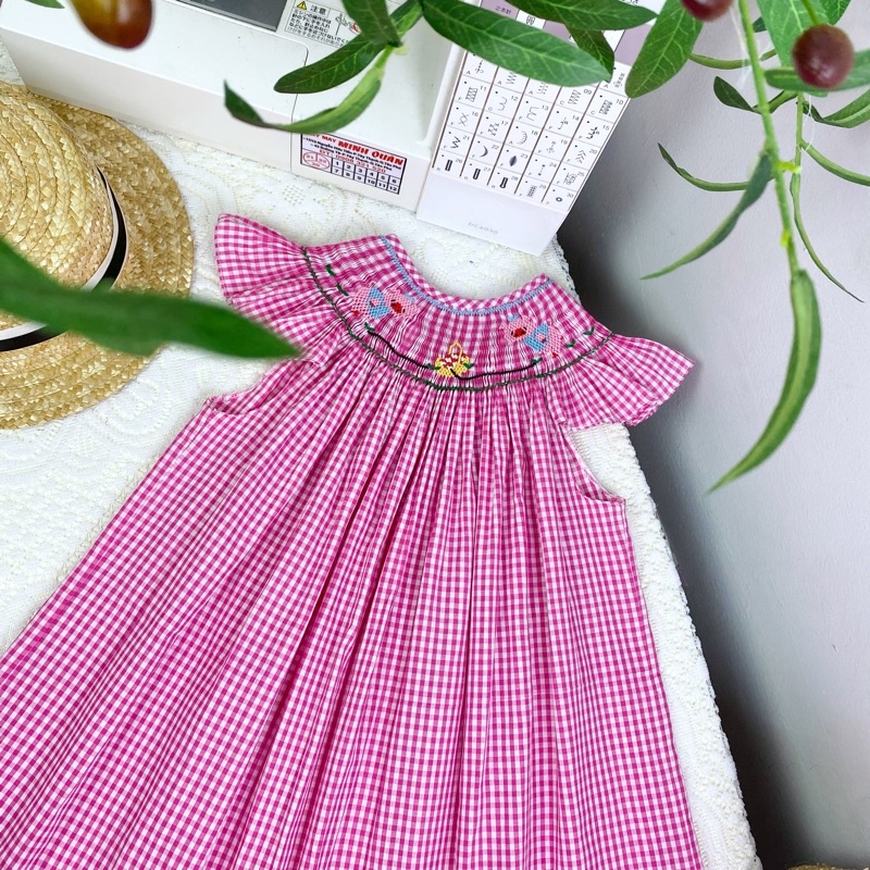 ĐẦM SMOCK HEO CARO HỒNG