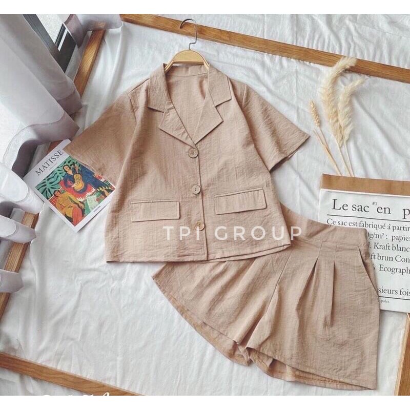 [Mã FAMARAL1 giảm 10K đơn 50K] Set Áo Vest Đũi Mix Quần Sooc Ống Rộng