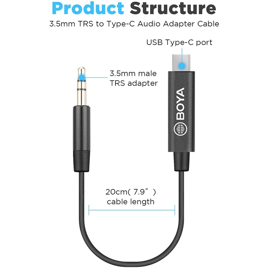 [Mã ELHACE giảm 4% đơn 300K] Cáp chuyển đổi từ 3.5mm TRS sang Type-C - BOYA BY-K2