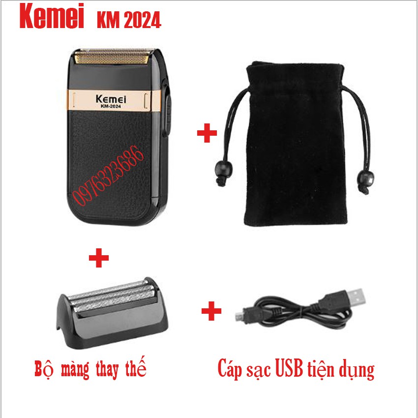 Máy cạo râu Kemei 2024 Thiết kế đẹp, sang trọng chuyên dùng cạo râu, cạo trắng tóc rất tốt